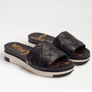Sam Edelman Adaley Slide Sandal Platform Shoes Woven Leather Black White Size 8